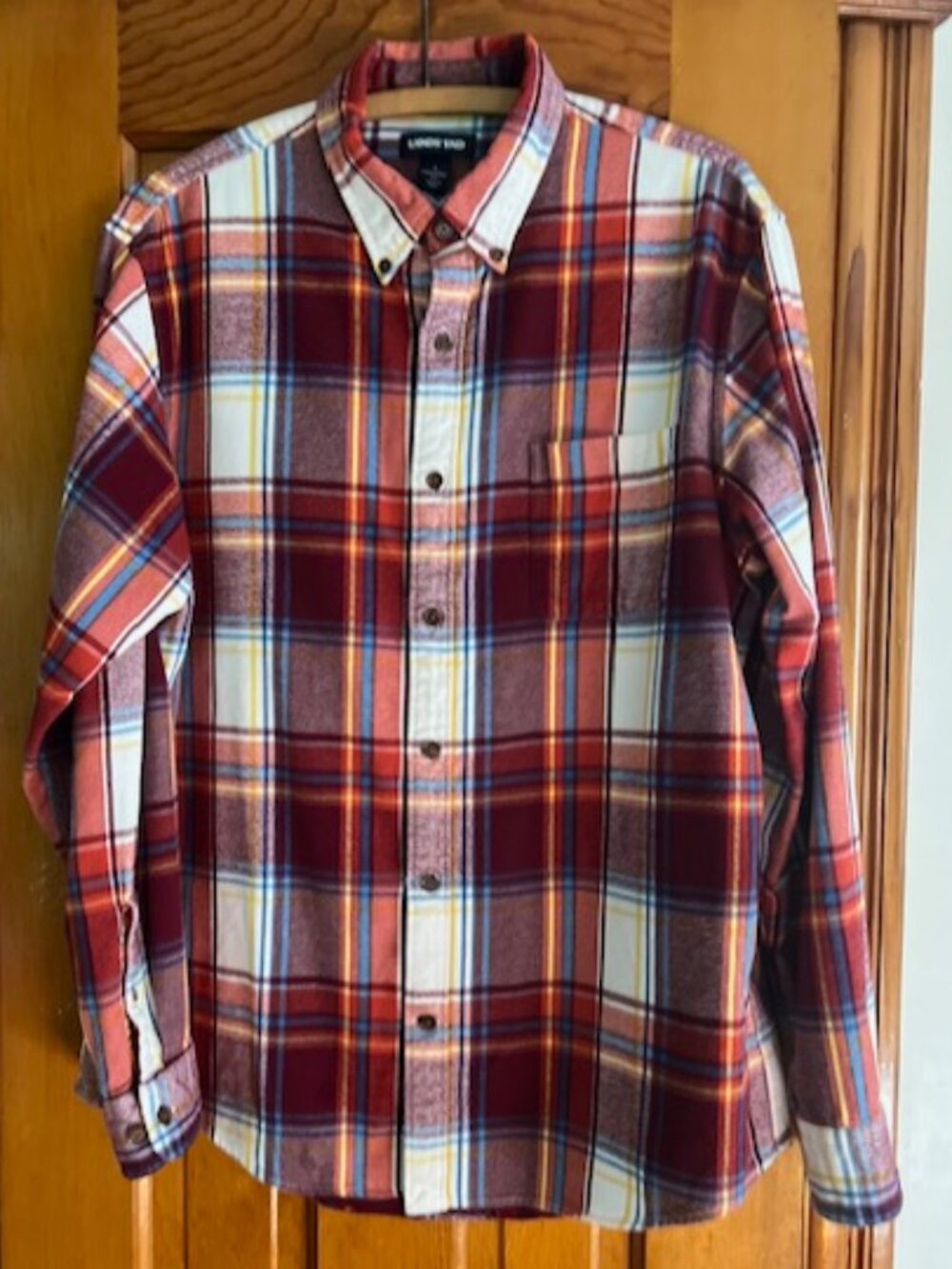 Lands' End Traditional Fit Flannel Multi-Color Plaid Shirt Men's Large